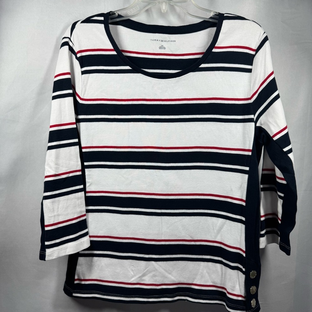 Tommy Hilfiger Women’s Large Striped Boat Neck Long Sleeve Top